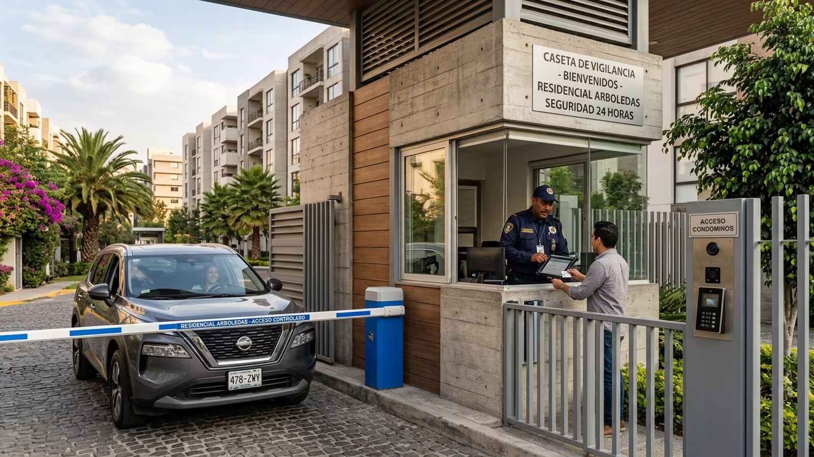 Caseta de control en el acceso de un condominio