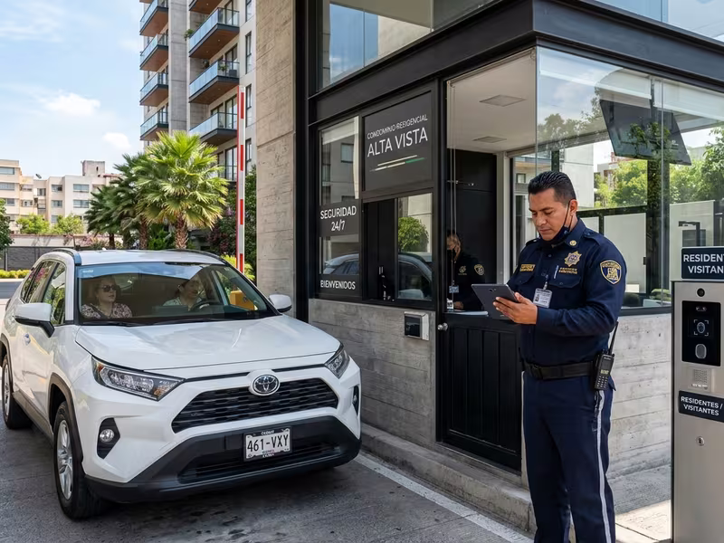 Caseta de control de acceso en condominio residencial